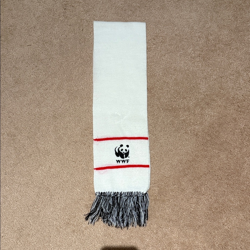 WWF White and Red Scarf with Fringe‎